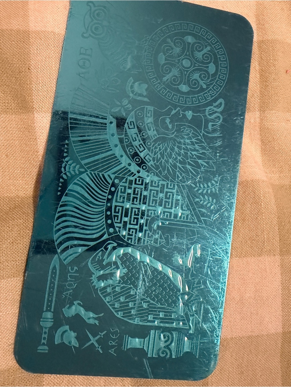 Teal Metal Nail Art Stamping Plate with Engraved Designs